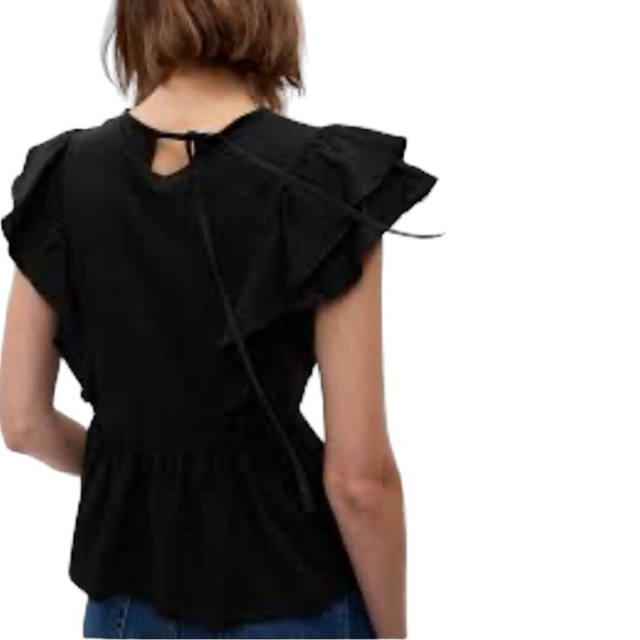NWT GAP Organic Cotton Vintage Lace Flutter Sleeve Peplum Top BLACK XS - Picture 2 of 6